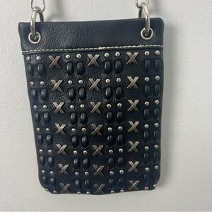 P&G Black Studded Leather Crossbody Bag